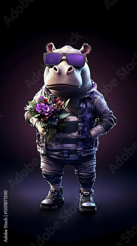 Hipster Hippo 3D Illustration
