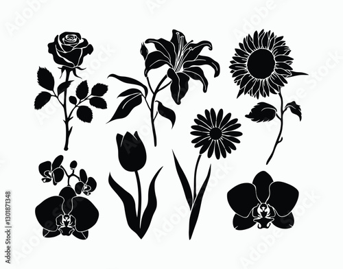 Modern Flower Silhouette Collection Isolated Template