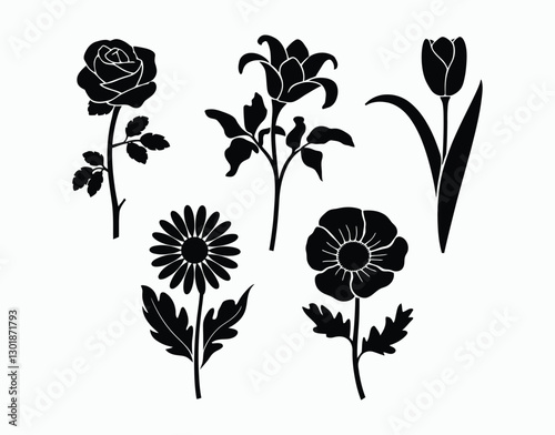 Unique Flower Silhouette Collection Isolated EPS File
