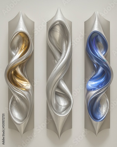 Abstract wall art panels, three colors, modern design, interior decoration, possible use in a gallery or home photo