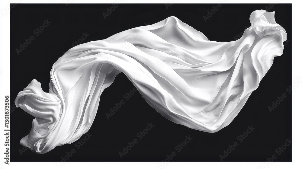 Fototapeta premium Abstract white fabric draped on dark background