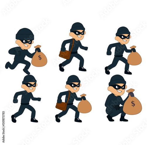 Cartoon Man Thief Collective Vectors Illustration