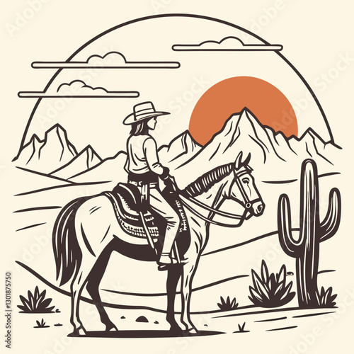 Retro Cowgirl Bundle SVG Vintage Bohemian Western Boho Chic Women Horse Illustration Cowboy Bronco Rodeo