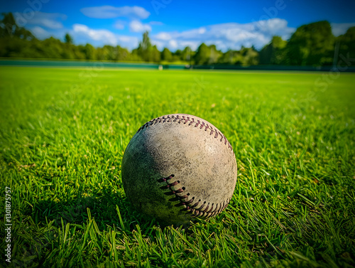 Photo Worn Baseball on Lush...