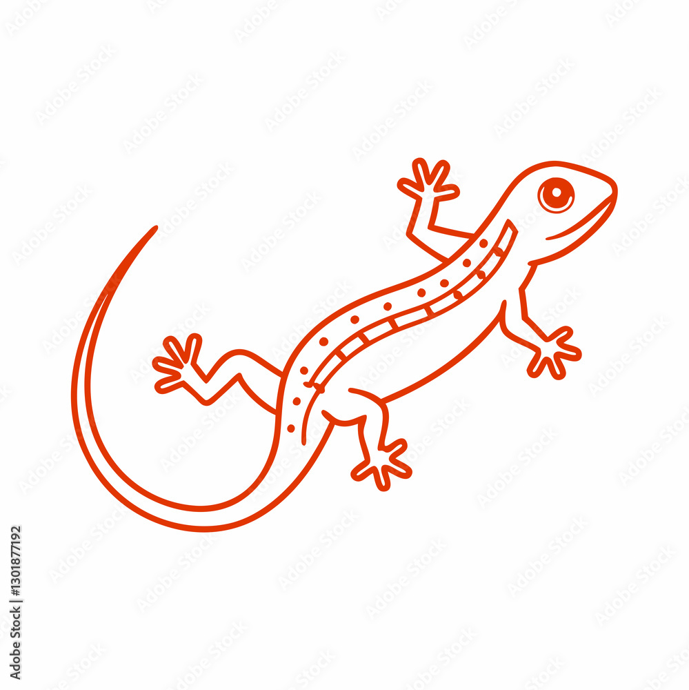 Fototapeta premium Cartoon vector icon of a lizard, orange lines, wildlife theme