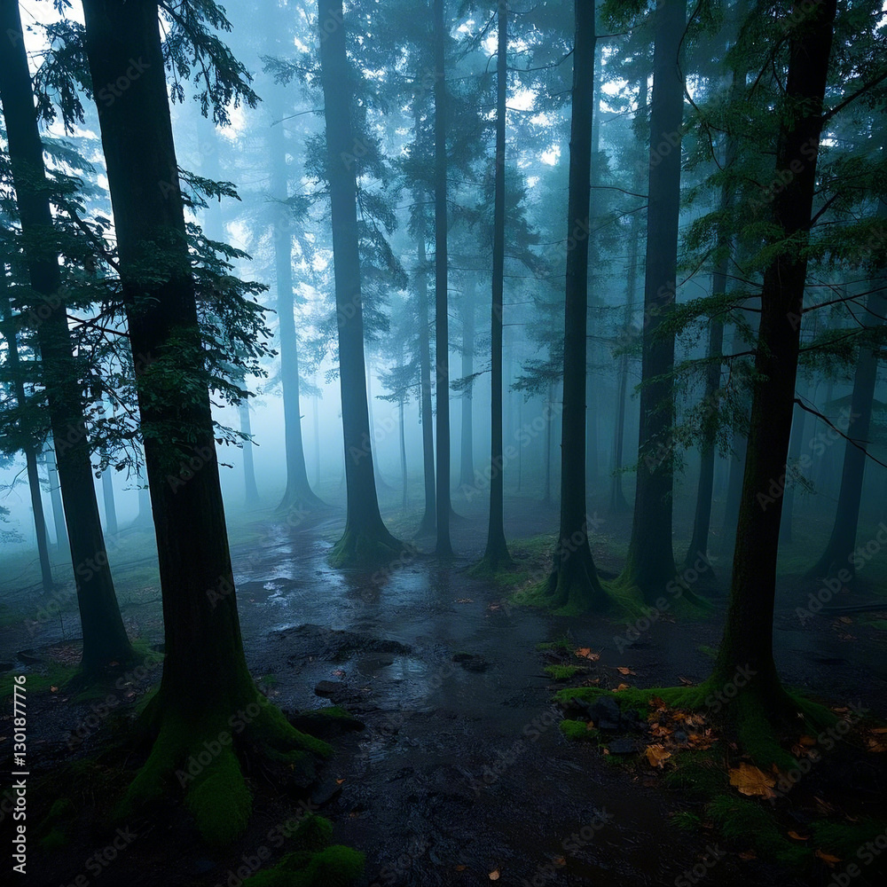 Fototapeta premium Misty Forest Path - Enchanted Woodland Scene