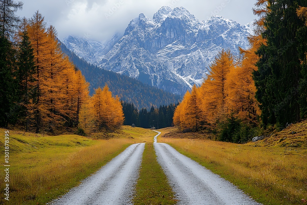 Autumn Mountain Road to Peaks Autumn Mountain Road to Peaks