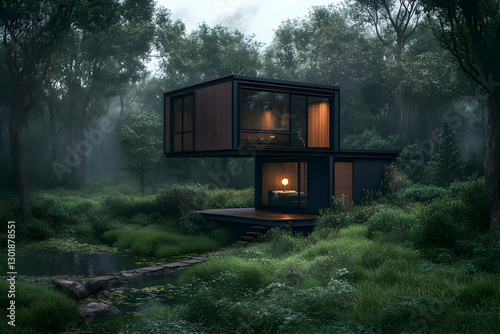 3D Illustration Forest Cabi...