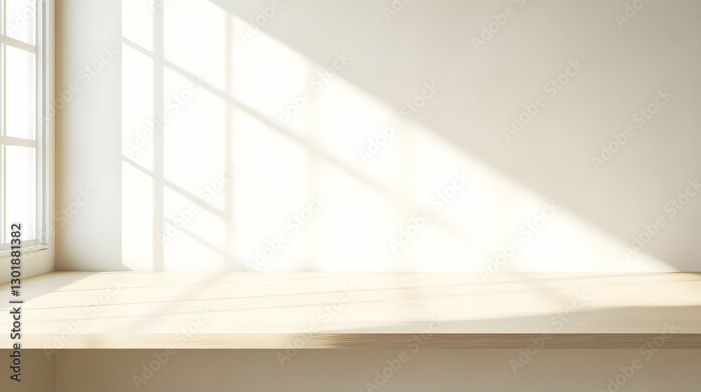 Fototapeta premium 3D Illustration Empty Wooden Table by Window Sunlight Background