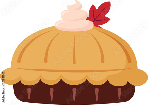 Illustration of an apple pie with whipped cream on top