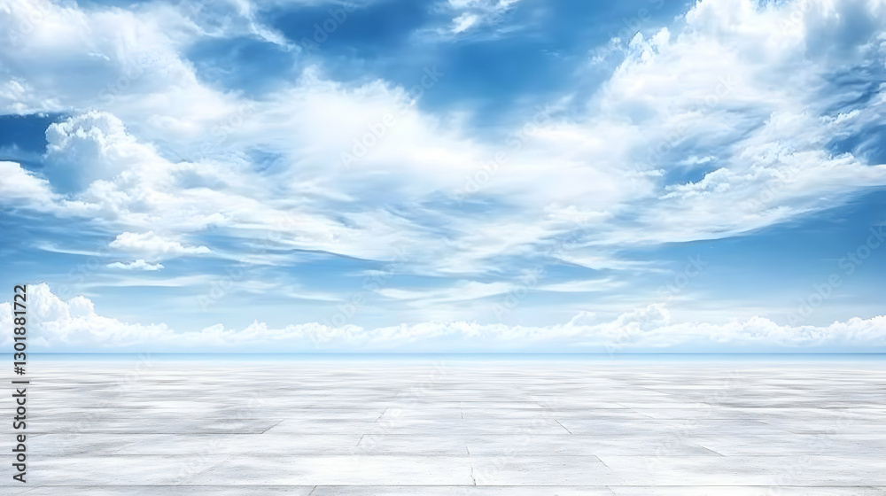 Background Image - Empty Marble Floor with Blue Sky and Clouds Background Image - Empty Marble Floor with Blue Sky and Clouds