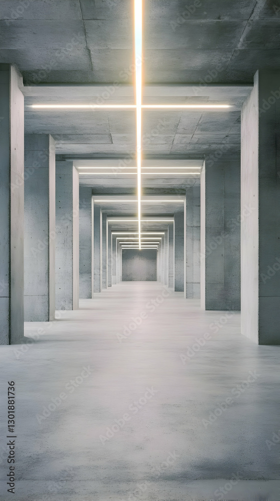Fototapeta premium 3D Illustration Empty Concrete Space with Glowing Lights