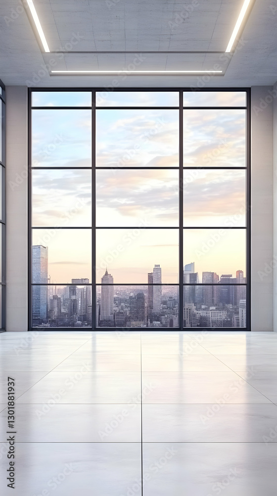 Fototapeta premium Illustration Empty Office Interior City View Modern Architecture Design