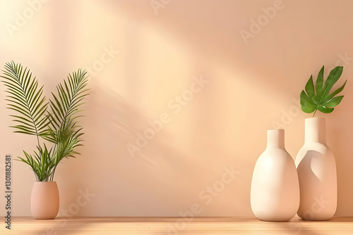 3D Render Sunlit Beige Room...