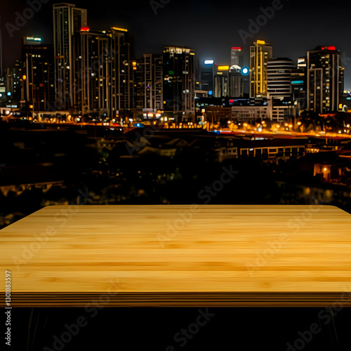 Night Cityscape Wooden Tabl...