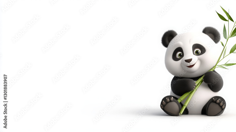 Fototapeta premium cute panda holding bamboo, showcasing playful and friendly demeanor