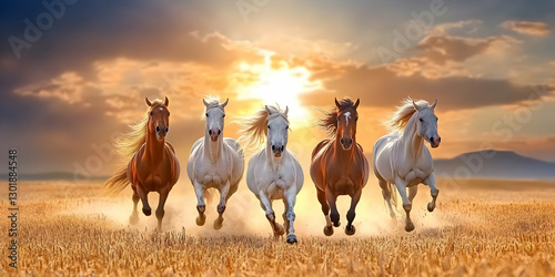 Illustration of Horses Runn...