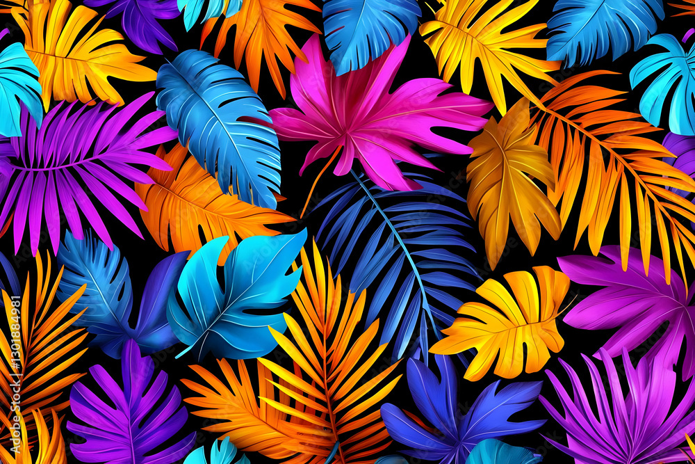 Illustration Colorful Tropical Leaves Background Pattern Illustration Colorful Tropical Leaves Background Pattern