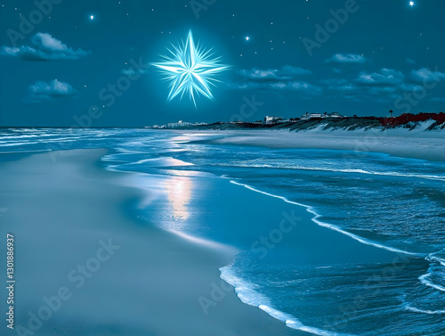 Night Beach Star Illustration