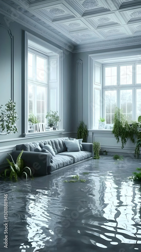 3D Illustration Flooded Roo...