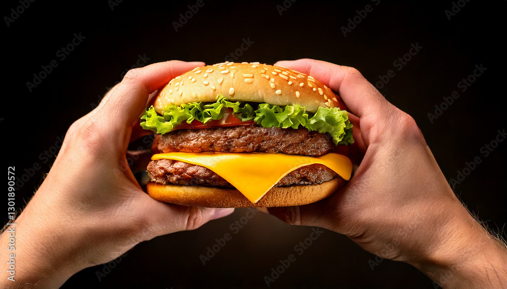 hands holding a hamburger