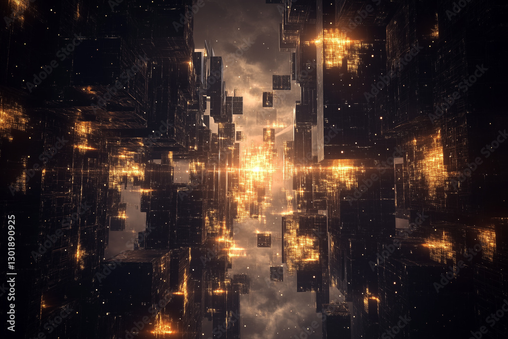 Fototapeta premium Futuristic Vector Graphic of a Dark Background with Glowing Square Lines in a 3D Space