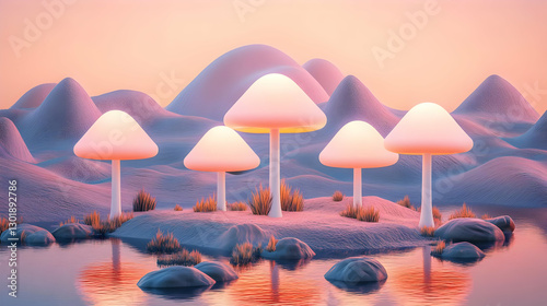 Surreal 3D Landscape: Glowi...