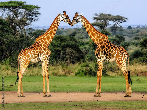 Photo Two Giraffes Affectio...