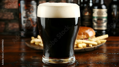 Photo Dark Beer, Fries, Bur...