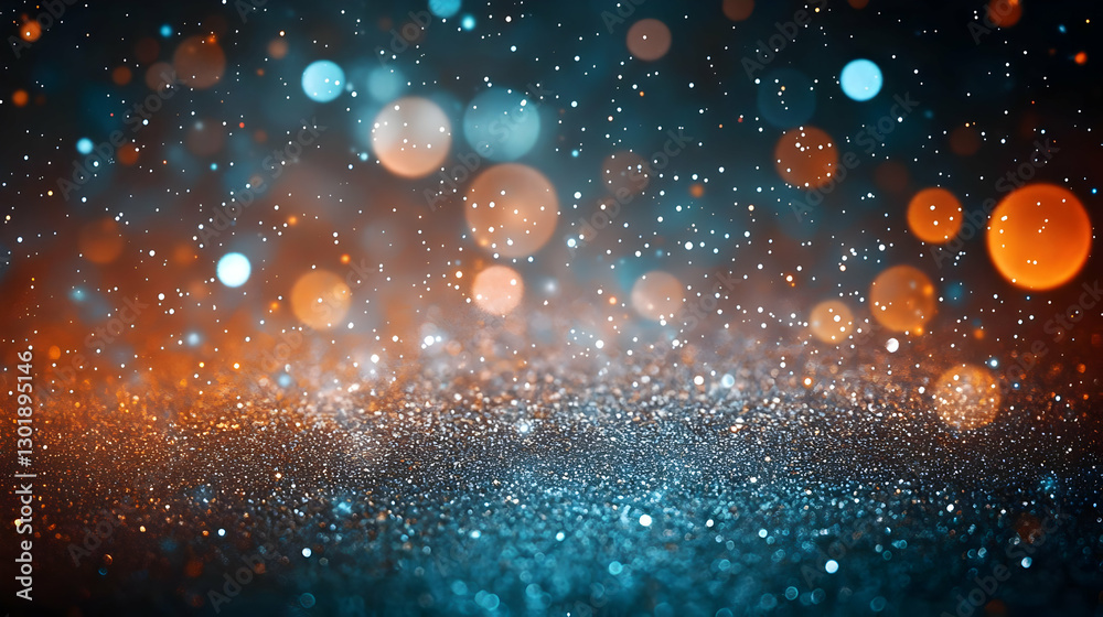 Fototapeta premium Abstract Background - Glitter, Sparkle, Bokeh, Defocused, Lights, Orange, Teal, Shimmer, Festive, Glamour