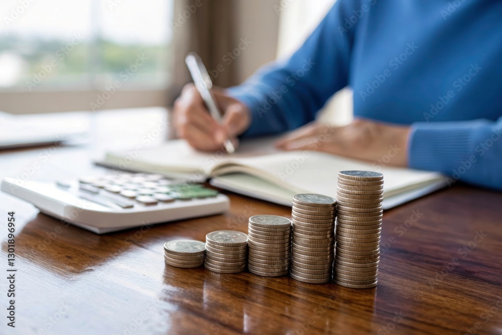 Money Management and Budgeting Concept with Coins and Calculator Money Management and Budgeting Concept with Coins and Calculator