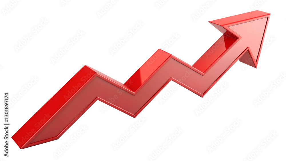3D Red Zigzag Growth Arrow on Transparent Background 3D Red Zigzag Growth Arrow on Transparent Background