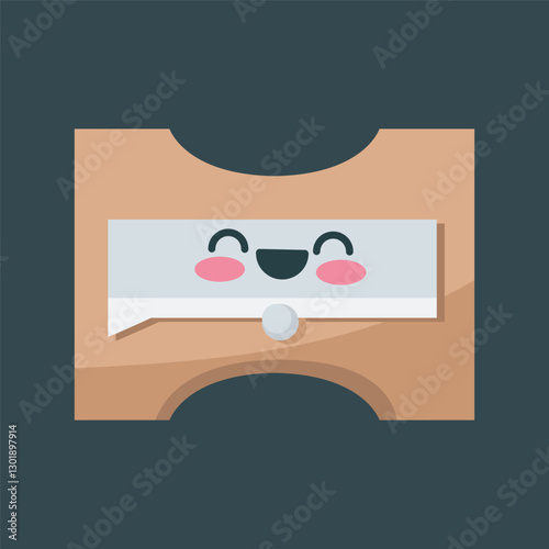 pencil sharpener tool with cute face cartoon character in flat vector design