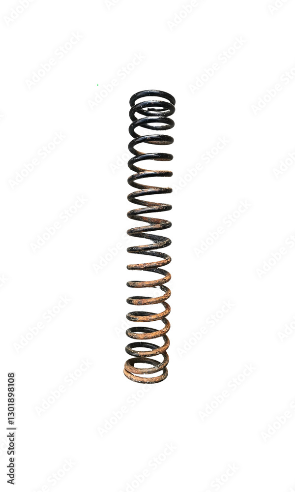 The image shows the iron spring against a transparent background, highlighting the details of its shape and texture. Suitable for illustrations of engineering, mechanics, or industrial design elements The image shows the iron spring against a transparent background, highlighting the details of its shape and texture. Suitable for illustrations of engineering, mechanics, or industrial design elements