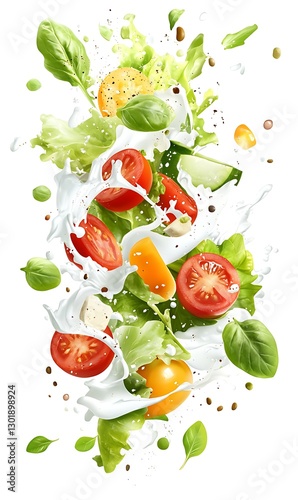 a tomato slices and lettuce in a splash of juice