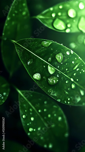 Photo Green Leaves Water Dr...