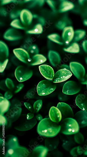 Photo Lush Green Leaves Dew...