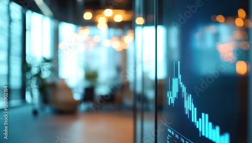 Wallpaper Mural Blue Illuminated Financial Data Graph Displayed on Modern Office Screen Torontodigital.ca