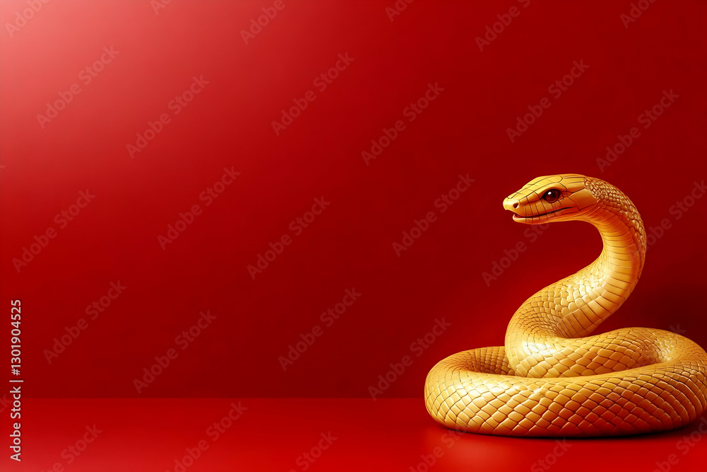 Fototapeta premium 3D Golden Snake Illustration Red Background