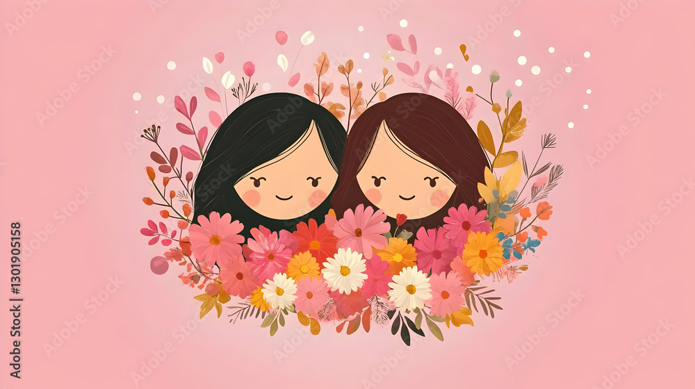 Illustration - Friendship Blossoms Floral Pink Background Illustration - Friendship Blossoms Floral Pink Background