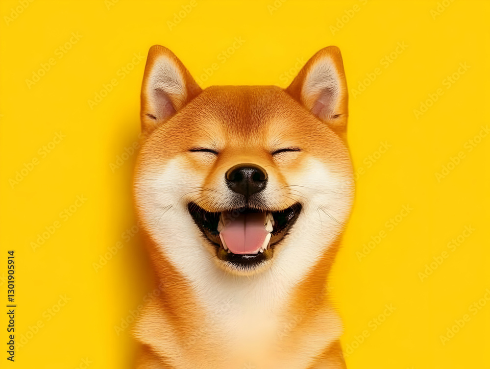 Illustration of Happy Dog Smiling on Yellow Background Illustration of Happy Dog Smiling on Yellow Background