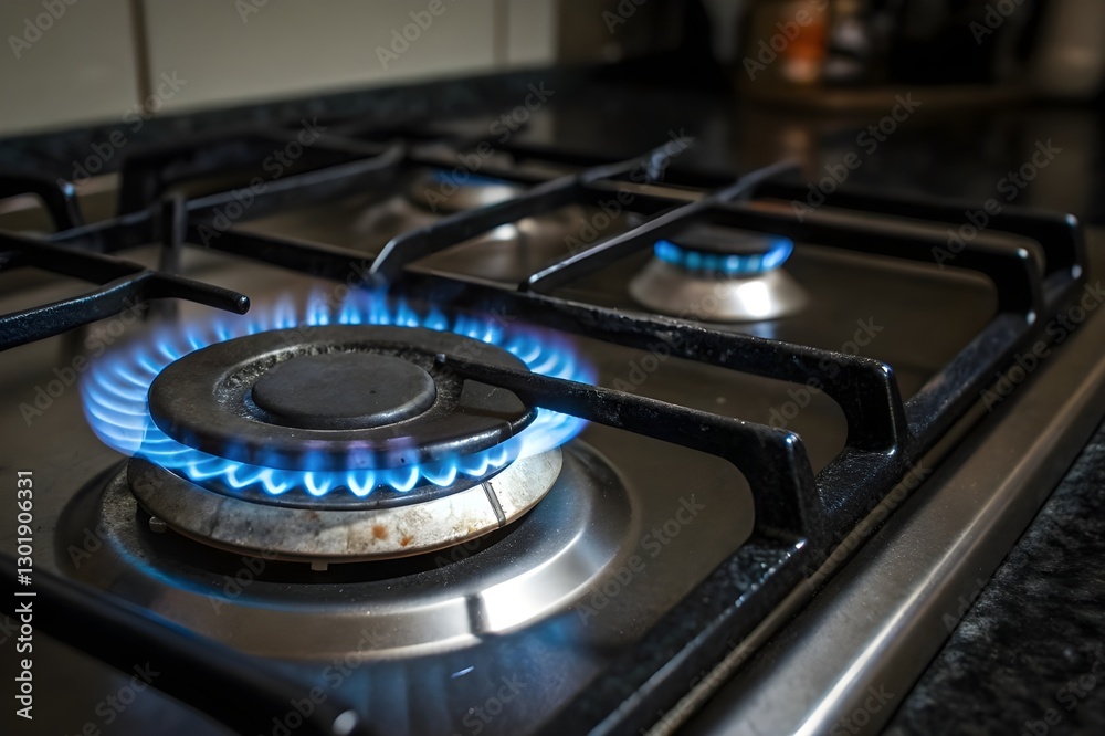 Blue Flames of a Gas Stove Burner: Close-Up High-Detail Photography Blue Flames of a Gas Stove Burner: Close-Up High-Detail Photography