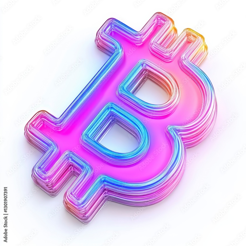 3D Multicolored Bitcoin Symbol on White Background 3D Multicolored Bitcoin Symbol on White Background