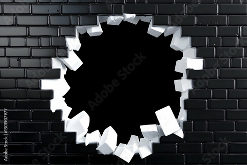 Broken Black Brick Wall 3D ...