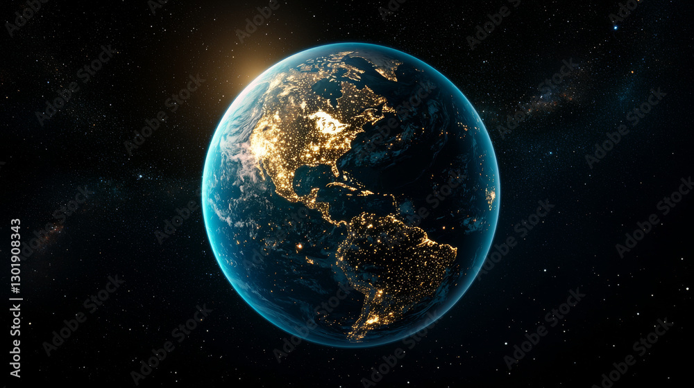 Fototapeta premium stunning view of Earth illuminated by city lights, showcasing its beauty and vibrancy from space