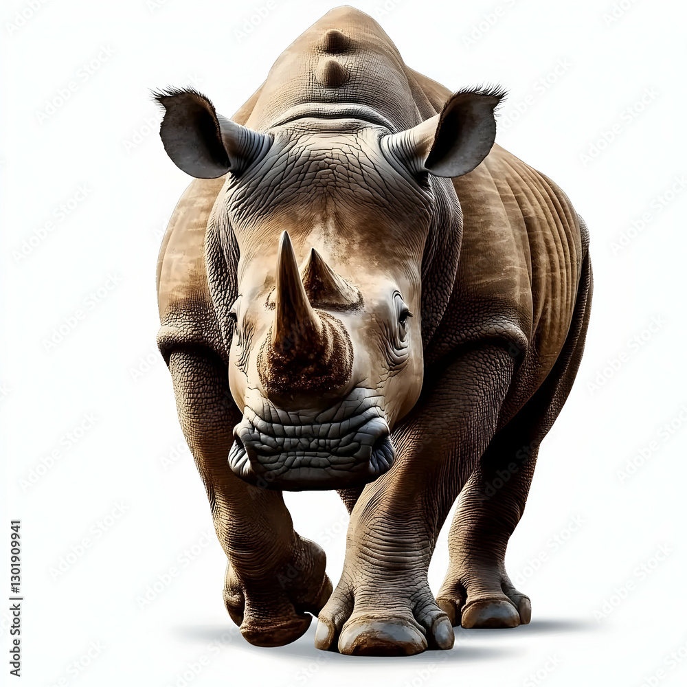 Fototapeta premium Realistic Illustration- Rhino, Wildlife, Horn, Animal, Safari, Wilderness, Conservation, Zoo, Nature, Mammal