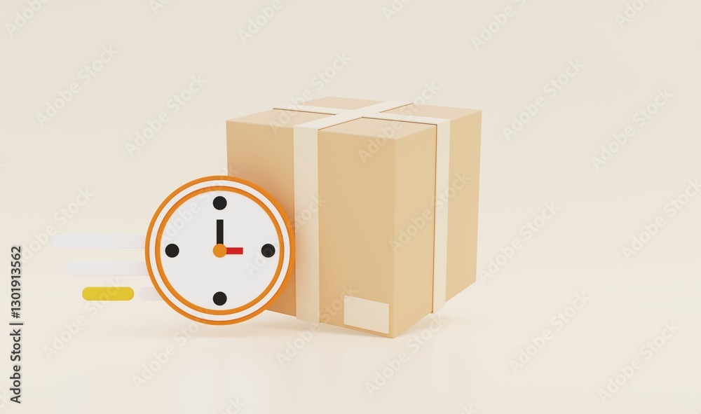 Obraz premium 3D watch with cardboard box, fast delivery concept. 3D illustration