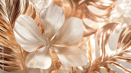 Elegant rose gold leaves and cream flower.