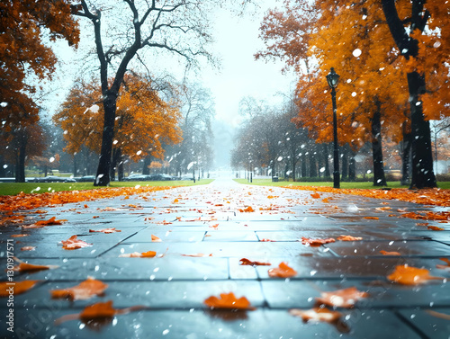 Photo Autumn Rainy Day Park...