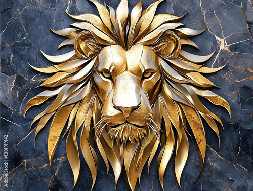3D Illustration- Golden Lio...